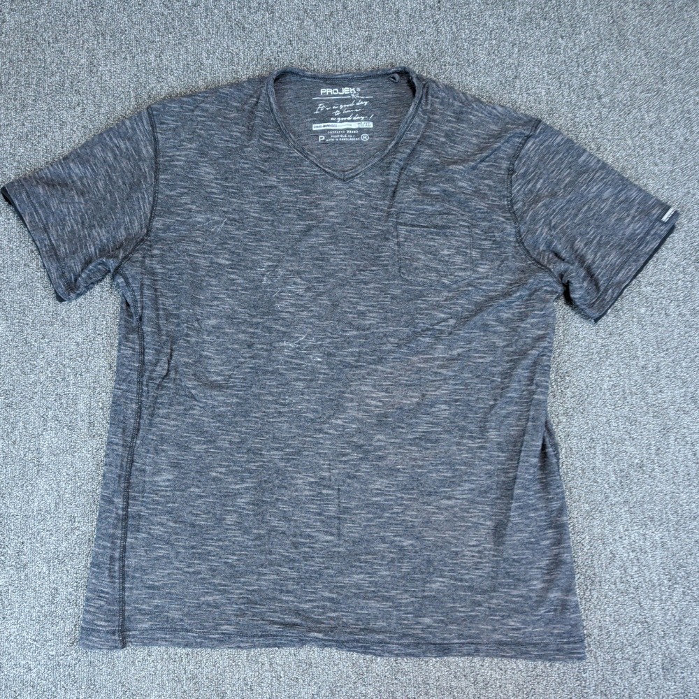 Projek Raw Modern Space Dye Pocket V-Neck T-Shirt Mens XL Gray Cotton Tee